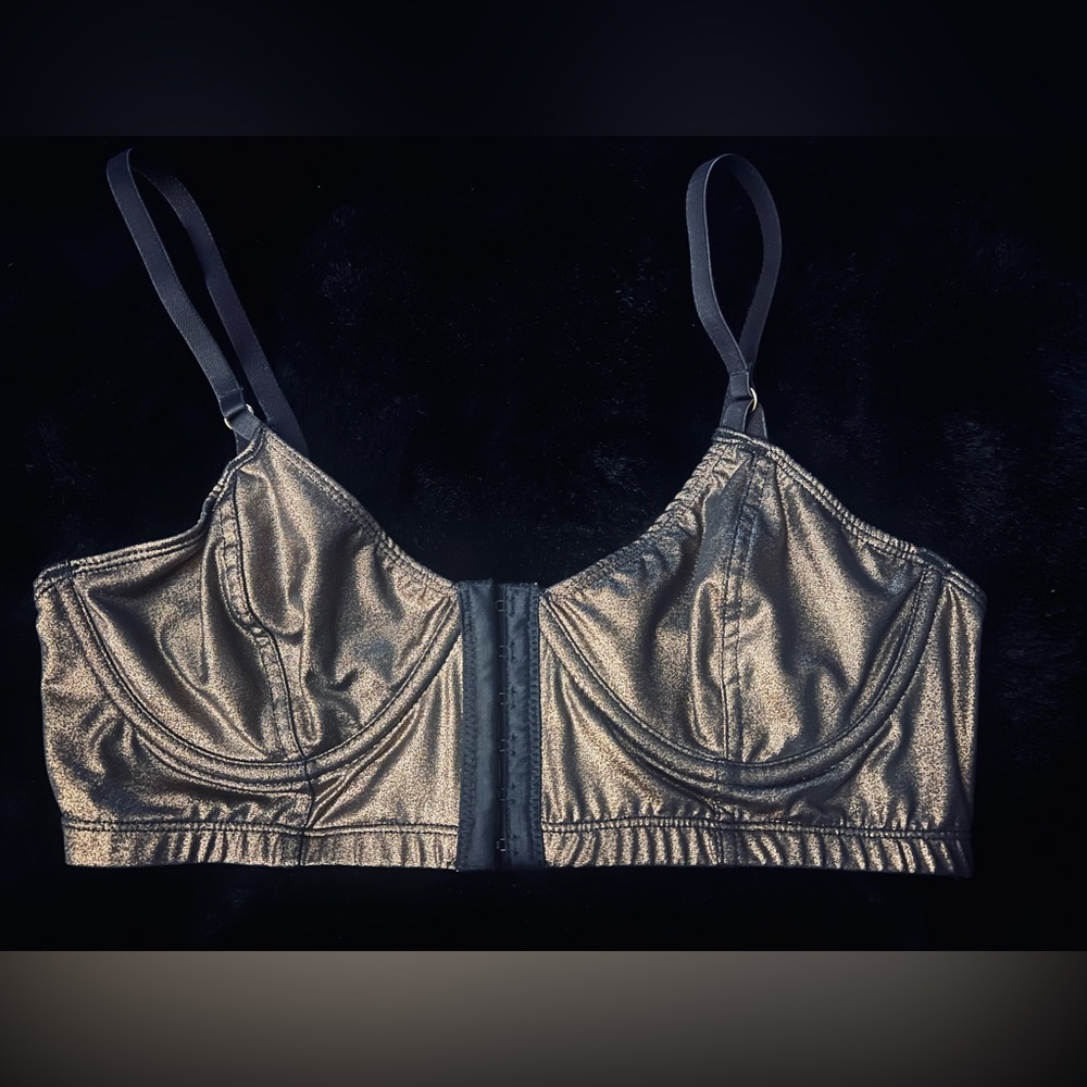 Edgy Dark Gold and Black Balconette Underwire Bra Honeydew Large